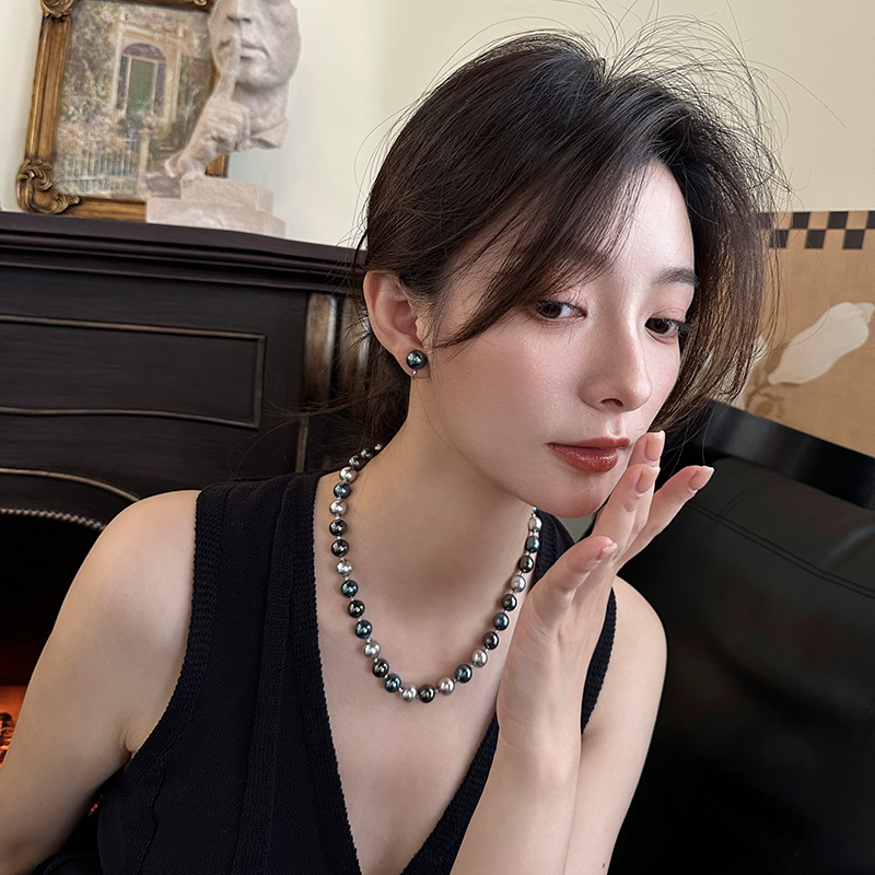 倪妮同款大溪地色系大串珠项链水晶珍珠锁骨链轻奢设计渐变小众女