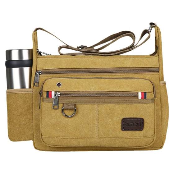 Canvas bag men's shoulder bag messenger bag multi -layer large capacity backpack casual bag can be installed with large water cup retro shoulder bag Canvas bag men's shoulder bag messenger bag multi -layer large capacity backpack casual bag can be installed with large water cup retro shoulder bag
