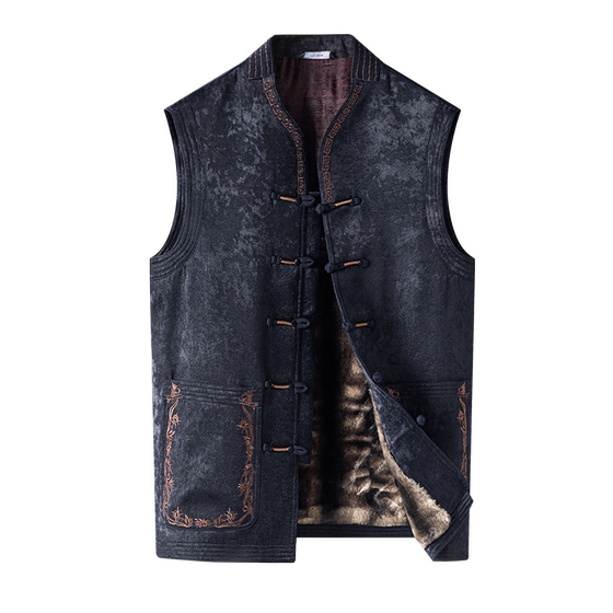 Stand-collar Tang suit vest men's winter plus velvet thickened Chinese style button vest ethnic Chinese style vest sleeveless jacket Stand-collar Tang suit vest men's winter plus velvet thickened Chinese style button vest ethnic Chinese style vest sleeveless jacket