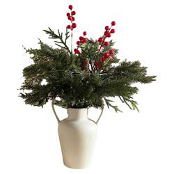 Click Green Planting Tree Simulated Pine Branches and Leaves Bouquet and Vase Set New Year's Holiday Atmosphere Decorative Ornaments Home