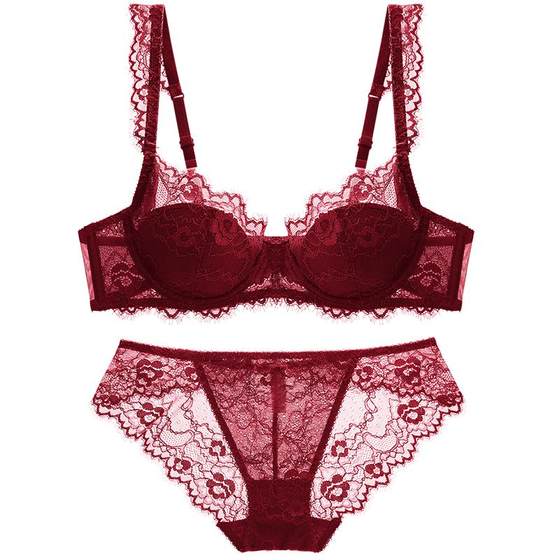 Girls' lace French underwear big breasts show small bras suits ultra -thin bra and underwear gathered sexy pink Girls' lace French underwear big breasts show small bras suits ultra -thin bra and underwear gathered sexy pink