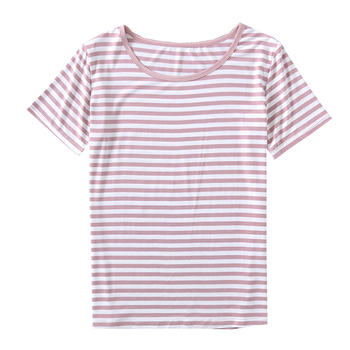 Modal ແຂນສັ້ນແມ່ຍິງ summer pajama ເທິງສິ້ນດຽວຂະຫນາດໃຫຍ່ວ່າງ striped pullover ເຮືອນໃສ່ສະບາຍສາມາດໃສ່ນອກ.