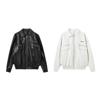 NOTAWEAR Pioneer Hardcore Hot Girl Black and White Retro Profile Lapel Motorcycle Jacket Leather Jacket