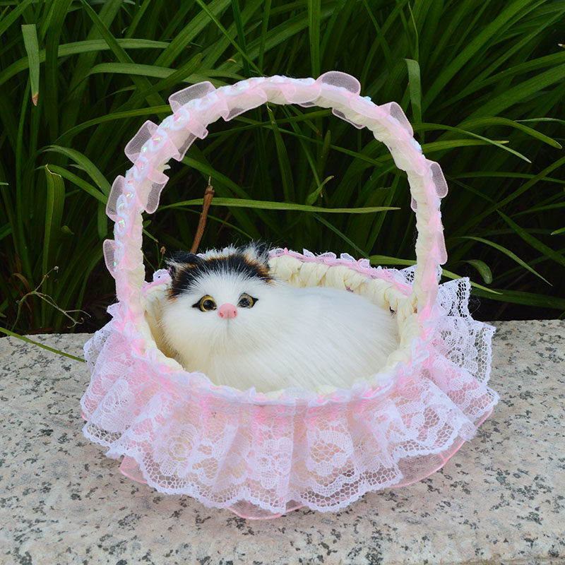 Flower Basket Carrying Cat, Realistic Cat, Children's Toy, Plush
