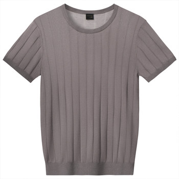 ຜູ້ຊາຍ summer ຄໍຕະຫຼອດສັ້ນ t-shirt knitted half-sleeved T-shirt high-end ice silk 2024 men's new fashion summer clothes