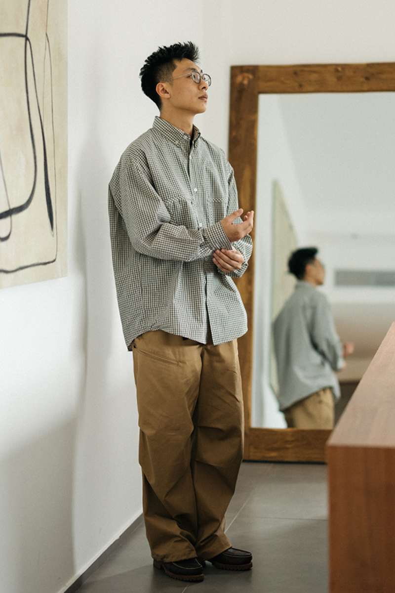 BOHRHOO波户23AW日系复古破坏工装衬衣休闲长袖格子衬衫外套男