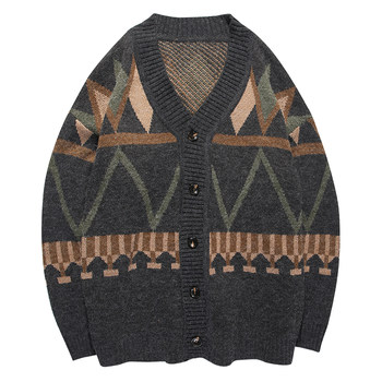 Tu Xiansen Men's 2023 Spring and Autumn Style Sweater Knitwear Contrast Color Sweater Men's V-neck Ethnic Style Cardigan Jacket