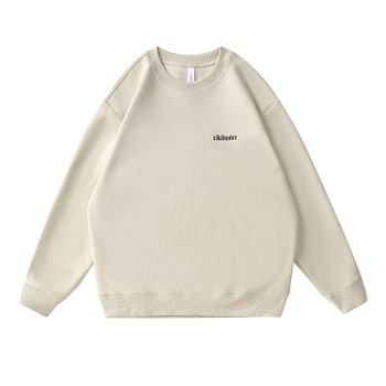 ເສື້ອເຊີດຜູ້ຊາຍອາເມລິກາ beige heavy sweatshirt ລະດູໃບໄມ້ປົ່ງແລະດູໃບໄມ້ລົ່ນປີ 2024 ຄໍໃຫມ່ຮອບລຸ່ມເສື້ອ tops ຄູ່ jackets ແບບຜູ້ຊາຍ