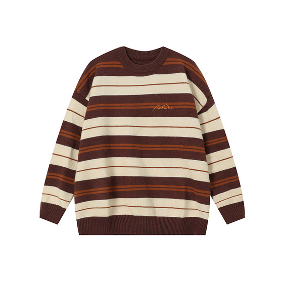 RICHDEER American retro Arctic velvet striped sweater couple jacket contrasting color round neck long sleeve sweater RICHDEER American retro Arctic velvet striped sweater couple jacket contrasting color round neck long sleeve sweater