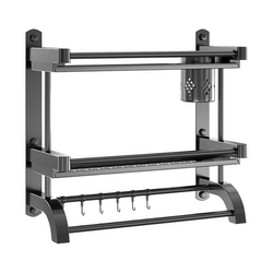 Bathroom black stainless steel storage rack 70cm bathroom storage rack punch-free towel rack wall-mounted cosmetics rack