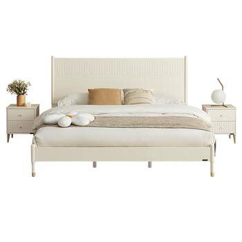 Quanyou Home Panel Bed Modern Simple Cream Style Bedroom Double Small Apartment Room Saving Space 126815