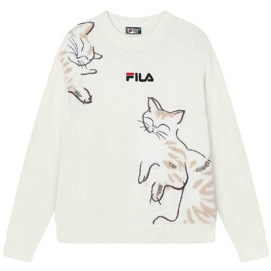 FILA Feile Official Women's Knitted Shirt 2023 Winter Fashion Casual Loose Pullover Cat Sweater FILA Feile Official Women's Knitted Shirt 2023 Winter Fashion Casual Loose Pullover Cat Sweater