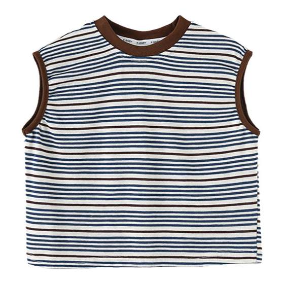 Inkstone home children's clothing Korean version boy sleeveless striped T-shirt little boy vest children pure cotton baby summer trend Inkstone home children's clothing Korean version boy sleeveless striped T-shirt little boy vest children pure cotton baby summer trend