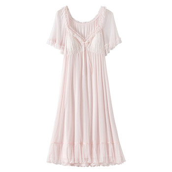 RoseTree Princess Nightgown ແມ່ຍິງ Summer ແຂນສັ້ນ Lace ອິນເຕີເນັດສະເຫຼີມສະຫຼອງບໍລິສຸດ Sexy padded Pyjamas Summer