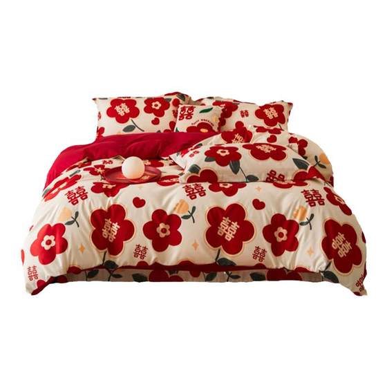 High-end small red wedding four-piece set red cotton printed quilt cover simple bed sheet dowry wedding bedding
High-end small red wedding four-piece set red cotton printed quilt cover simple bed sheet dowry wedding bedding