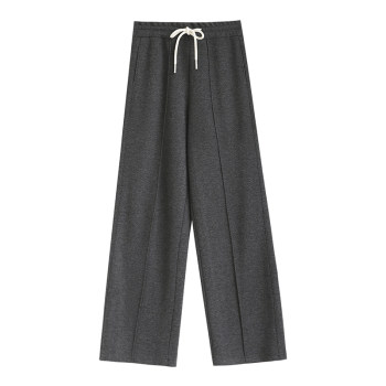 Herringbone Pattern Wide Leg Pants Women's Spring Autumn Winter 2024 High Waist Casual Grey Woolen Pants Draped Wool Narrow Straight Pants