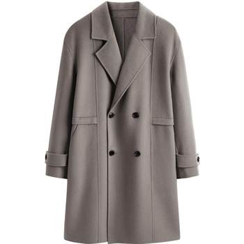 PEACEBIRD Men's Wool Coat Sheep Wool Mid-Length Double-Beasted Double-sided Wool Coat