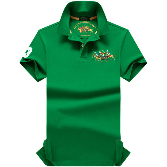 Three Horse Polo shirt men's casual solid color lapel Paul short -sleeved cotton loose large size men's top summer Three Horse Polo shirt men's casual solid color lapel Paul short -sleeved cotton loose large size men's top summer