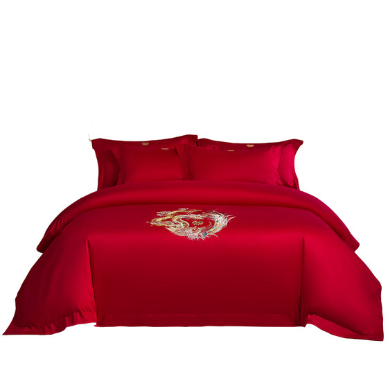Hongdou high-end festive wedding four-piece set big red cotton sheet quilt cover wedding pure cotton bedding newbies Hongdou high-end festive wedding four-piece set big red cotton sheet quilt cover wedding pure cotton bedding newbies