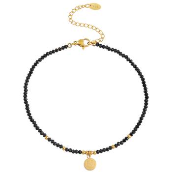 Black Spinal Handmade Beaded Smiley Face Anklet for Women Light Luxury Niche High-Level 2023 New Style 18K Gold Plated Anklet Anklet Autumn