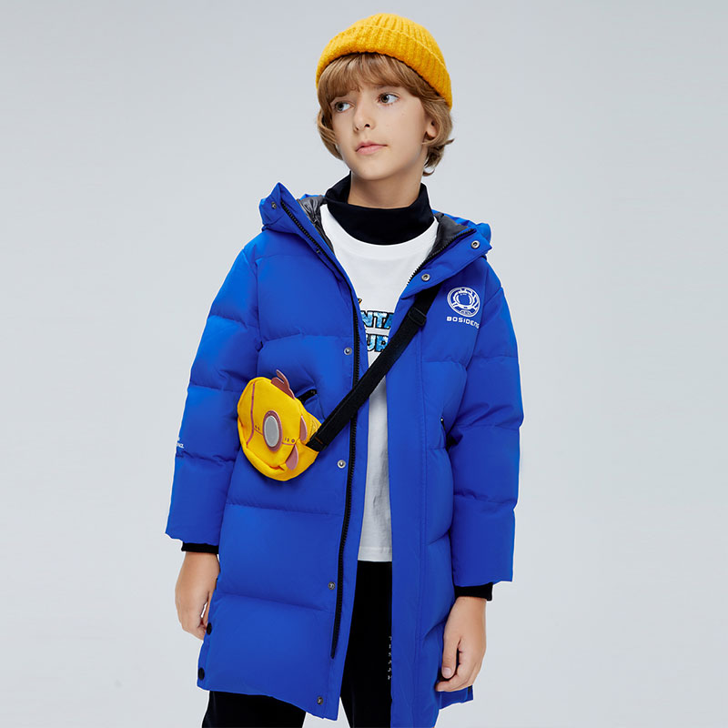 波司登儿童羽绒服男款外套加厚洋气中长款新年红女中大童连帽冬装