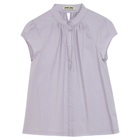 Omont egg tart home small flying sleeve stand collar short sleeve shirt for women in summer new retro loose slim purple top Omont egg tart home small flying sleeve stand collar short sleeve shirt for women in summer new retro loose slim purple top