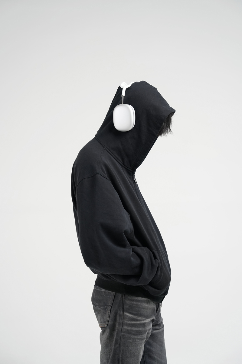 GREMADE “vintage hoodie”复古黑打褶工艺轻微磨破短款拉链卫衣