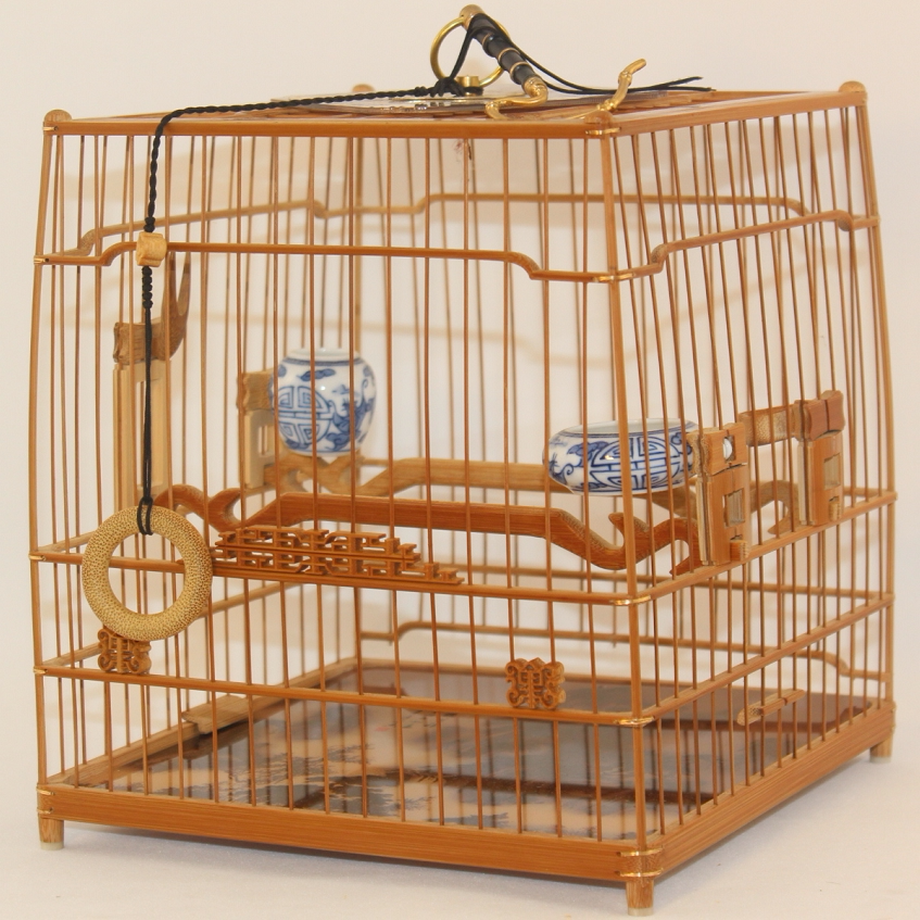 南京繡眼鳥籠小鑲頂全配留青壽字門老竹扎金線繡眼鳥籠板籠亮籠