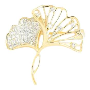 Ados rhinestone ginkgo leaf brooch anti-exposure buckle high-end exquisite pin creative collar pin shirt suit accessories