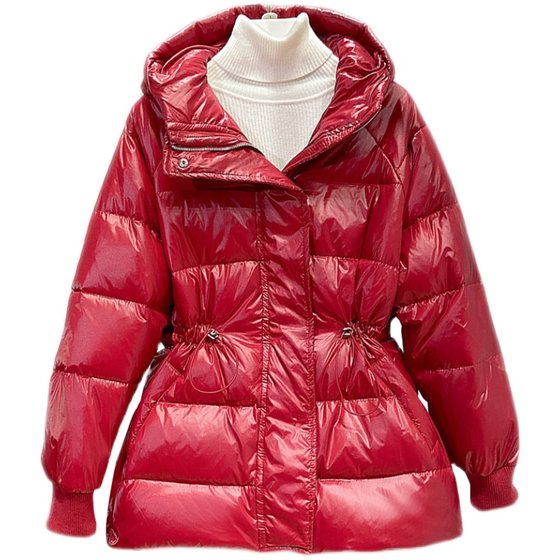 European station 2022 Winter dress new European goods thickened and warm waist small hooded shiny down jacket outside women European station 2022 Winter dress new European goods thickened and warm waist small hooded shiny down jacket outside women