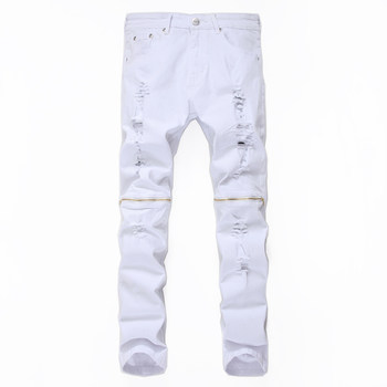 ຢູໂຣບ ແລະ ອາເມລິກາ ຖະໜົນສູງ Kanye West ໂສ້ງຂາຜູ້ຊາຍຮູເຂົ່າ zipper jeans trendy stretchy slim-fitting pants