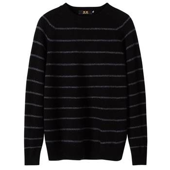 100% Cashmere Sweater ຜູ້ຊາຍບໍລິສຸດ Cashmere Round Neck Striped Sweater ຜູ້ຊາຍ Thickened Casual Knitted Sweater ເຄື່ອງນຸ່ງລະດູຫນາວຂອງຜູ້ຊາຍ