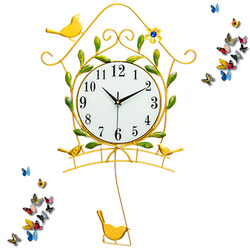 Creative wall clock living room bedroom pastoral mute personality bird swing decoration home art clock clock wall watch