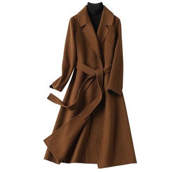 Cashmere coat women's mid-length lace-up double-sided woolen coat 2024 spring new slim slim coat for women