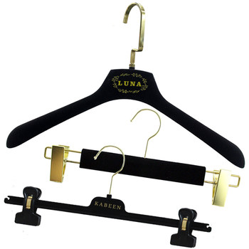 Kabi ຮ້ານຂາຍເສື້ອຜ້າແມ່ຍິງ Velvet Clothes Hanger Customized Trouser Clip Non-Slip Seamless Black Wide Shoulder Plastic Cannot Bulge Clothes Hanger