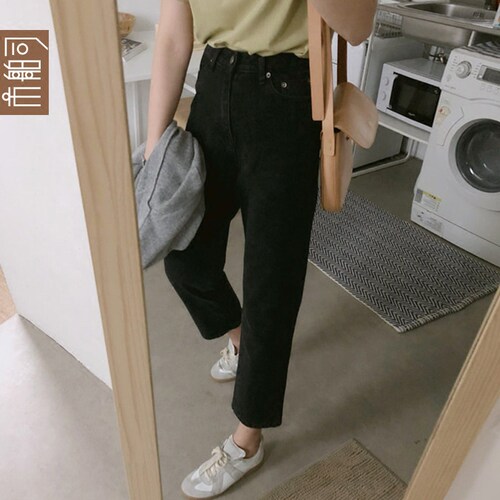韩国 现货 市舶司女装2018春装新款高腰九分牛仔裤女宽松se2642_7折