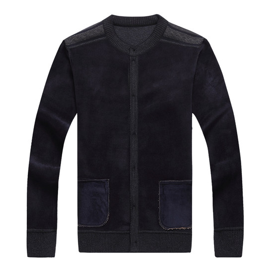 Autumn and winter middle-aged and elderly male grandfather wool cardigan sweater middle-aged father plush thickened warm knitted jacket Autumn and winter middle-aged and elderly male grandfather wool cardigan sweater middle-aged father plush thickened warm knitted jacket