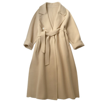 Morandi color Korean style all-wool double-sided nylon coat women's mid-length waist slimming wool double-sided velvet coat