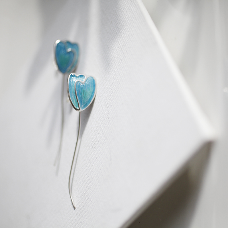 郁金香 WENJEWELRY原创设计珐琅99纯银花朵耳环极简杂粹