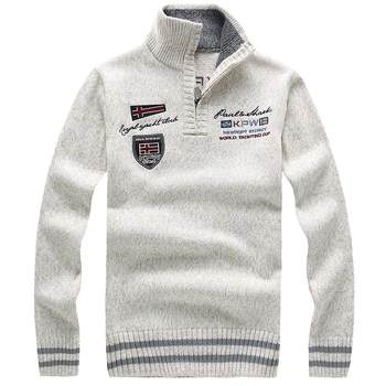Sweater ຜູ້ຊາຍເສື້ອຢືດວ່າງບາດເຈັບແລະຂະຫນາດໃຫຍ່ເຄິ່ງຫນຶ່ງຄໍ turtleneck thickened sweater ອົບອຸ່ນຢືນຄໍ embroidered sweater ເຄື່ອງນຸ່ງຜູ້ຊາຍ
