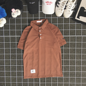 Japanese retro embroidery solid short sleeve polo shirt for men and women in summer