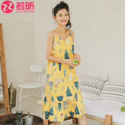 睡裙女夏纯棉吊带性感睡衣宽松甜美可爱少女清新可外穿中裙睡衣-tmall.com天猫
