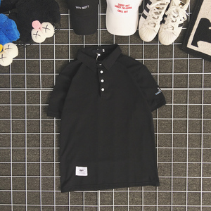 Japanese retro embroidery solid short sleeve polo shirt for men and women in summer