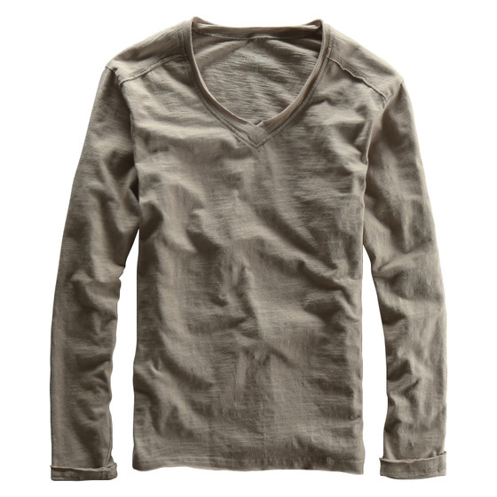 Japanese bamboo cotton cotton collar long -sleeved T -shirt men's pure cotton pure color casual whole cotton bottom shirt spring new men's tide T Japanese bamboo cotton cotton collar long -sleeved T -shirt men's pure cotton pure color casual whole cotton bottom shirt spring new men's tide T