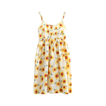 Japanese Mori ຝ້າຍບໍລິສຸດຂອງແມ່ຍິງພິມ A-line dress vacation style beach skirt ຂະຫນາດນ້ອຍສົດ floral suspender skirt ກາງ-ຍາວ