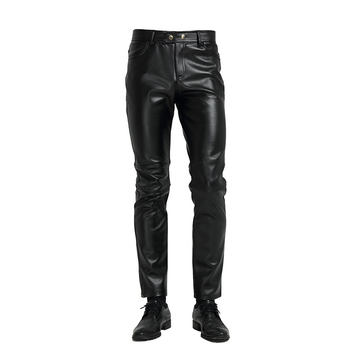 2024 ພາກຮຽນ spring ແລະດູໃບໄມ້ລົ່ນໃຫມ່ຂະຫນາດນ້ອຍຕີນ Leather Pants ລົດຈັກຜູ້ຊາຍ Windproof ຄໍເຕົ້າໄຂ່ທີ່ເກົາຫຼີ Trendy ສີດໍາ Handsome