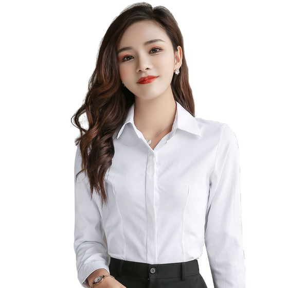 Spring and summer white shirt female lapel light -up long -sleeved professional shirt bottom striped striped work clothes short -sleeved formal Spring and summer white shirt female lapel light -up long -sleeved professional shirt bottom striped striped work clothes short -sleeved formal