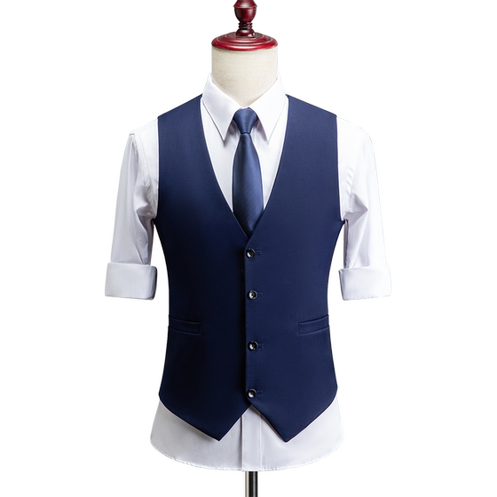 Blue suit vest, men's slim fit Korean version, business and casual formal wear, professional work jacket, fashionable camisole vest Blue suit vest, men's slim fit Korean version, business and casual formal wear, professional work jacket, fashionable camisole vest