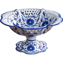 Jingdezhen Ceramics Underglaze Blue and White Porcelain Hollow Fruit Plate Creative Home Fruit Basket Food Serving Plate