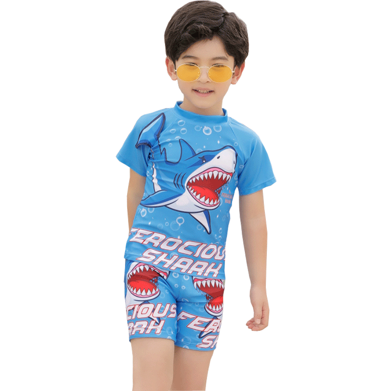 Children's swimsuit cartoon boy shark middle and young children split infant swimming trunks set sunscreen fast dry swimwear Children's swimsuit cartoon boy shark middle and young children split infant swimming trunks set sunscreen fast dry swimwear